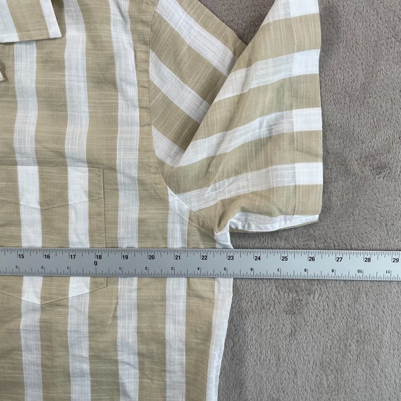 Todd Snyder Summerweight Camp Shirt Men Medium Khaki Striped Loop Collar NWT - Picture 6 of 8
